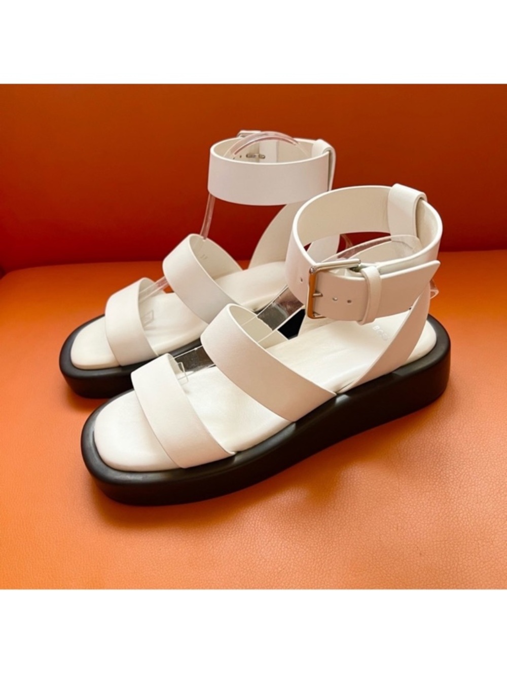 New! BOSS Gladiator Platform Sandals Strappy Leather Sandals White Black - Picture 9 of 13
